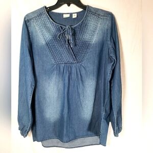 Westbound Faded Denim Long Sleeve Tie up Shirt 100% Cotton Sz L